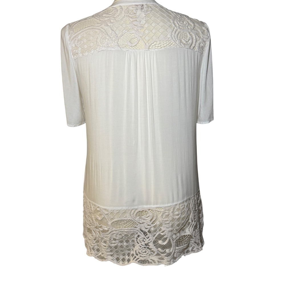 Chicos White Lace Trim Split Neck Tunic Top Women Size 1‎ - Picture 3 of 9